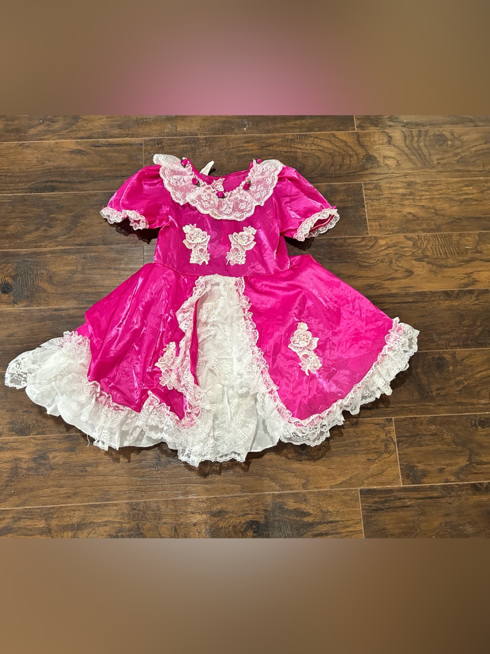 Vintage from the 90’s Hot Pink Lace Trim Party Dress Girls 7/8